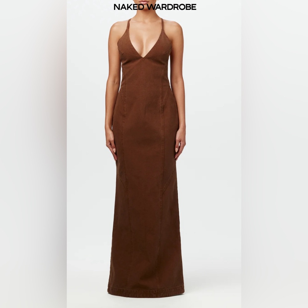 (NWT) Naked Wardrobe Denim Cross back Maxi dress in XL